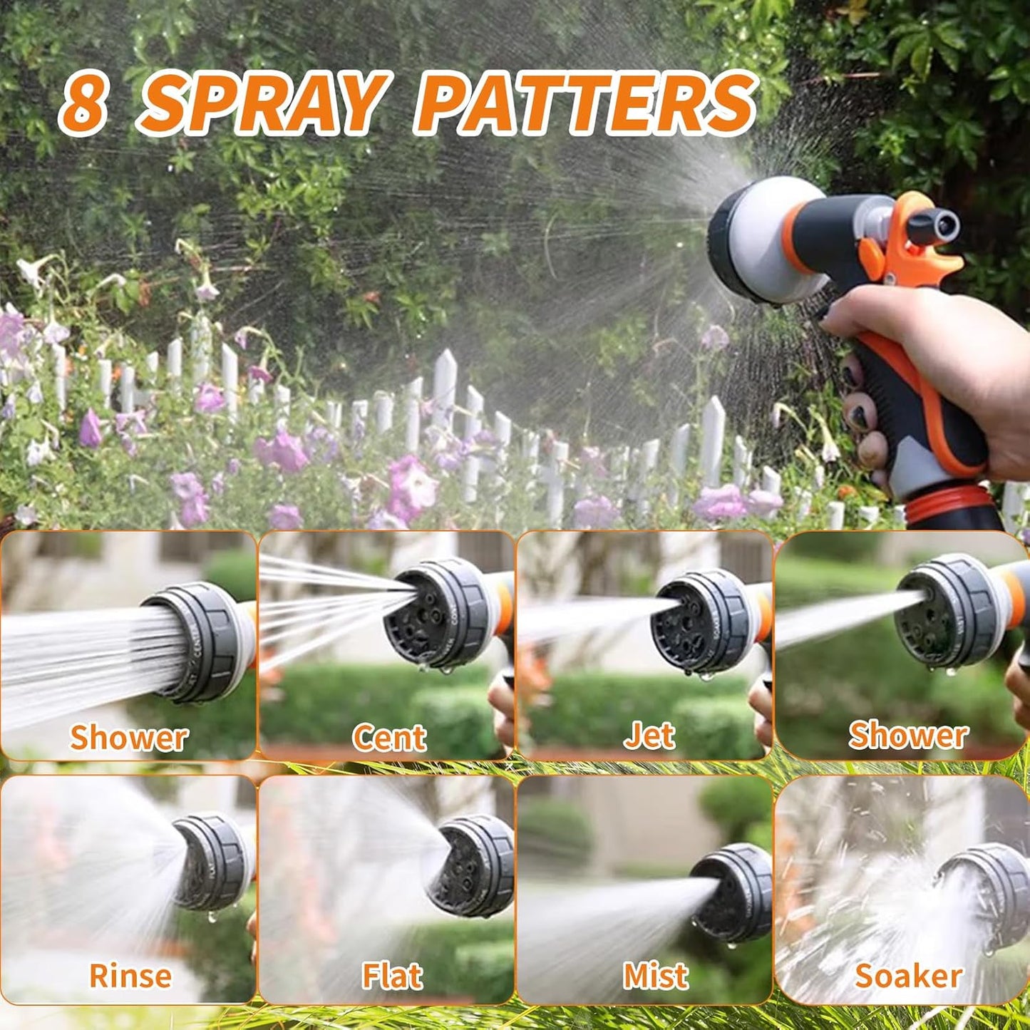 Garden Hose Nozzle 2 Pack - 8 Adjustable Spray Patterns, Heavy Duty Water Hose Sprayer for Car Washing, Plant Watering, Pet Bathing & Outdoor Cleaning