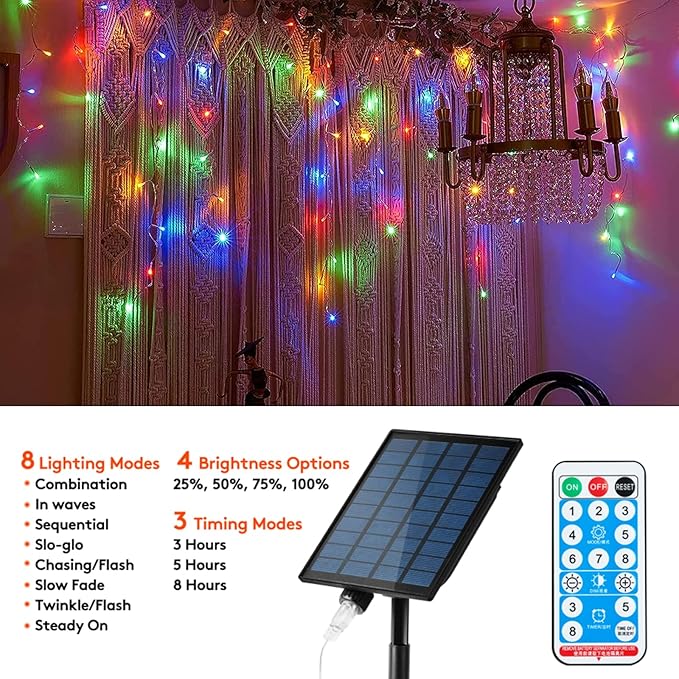 Solar Christmas Lights Outdoor Waterproof Christmas Decorations Curtain Lights 320LED 29.5ft 60 Drops, Solar Powered Rechargeable Fairy Lights for Party, Holiday, Wedding Decorations(Multicolor)