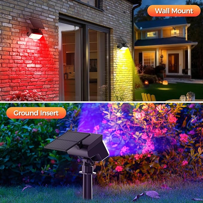 Solar Lights Outdoor Color Changing, 85 LEDs 9 Lighting Modes RGB Solar Outdoor Lights, IP67 Waterproof Multicolor Landscape Spotlights for Halloween Holiday Decorations (8 Pack)