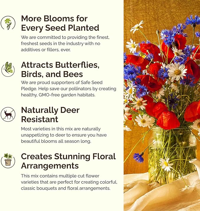 Eden Brothers Back to Basics Flower Mixed Seeds for Planting, 5 lb, 2,400,000+ Seeds with Cornflower Tall Blue, Corn Daisy, Attracts Pollinators, Plant in Spring or Fall, Zones 3, 4, 5, 6, 7, 8, 9, 10
