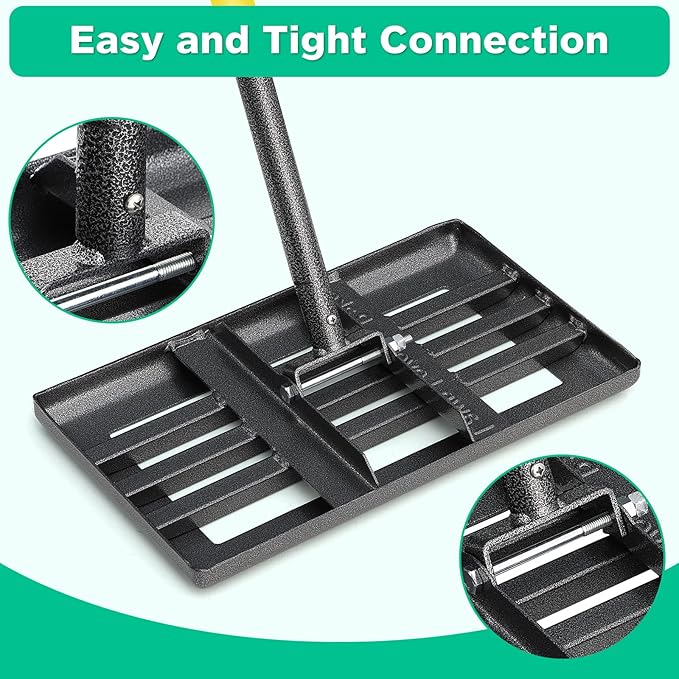 Lawn Leveling Rake with Smooth Eadge,Heavy Duty 17"x10" Lawn Leveling Rake with 6FT Adjustable Handle for Yard Garden Lawn Leveling, Soil Sand Spreading Dirt Top Dressing, Small Lawn Level Tool