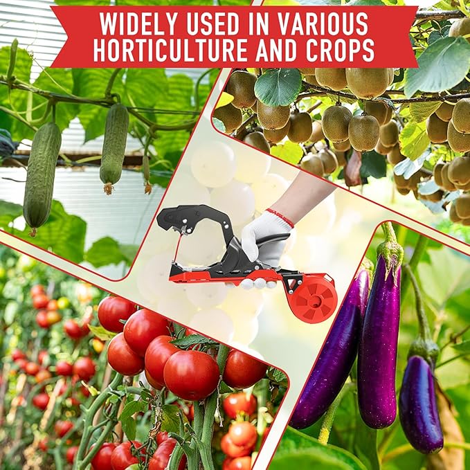Plant Tying Machine, Upgraded Lightweight Plant Tape Gun to Tie Up Vine Quickly, Plant Tapener Tying Tool for Garden. Plant Tying Tool with 1 Blade 10000 Pcs Staples 20 Rolls Tape and 1 Glove (Red)