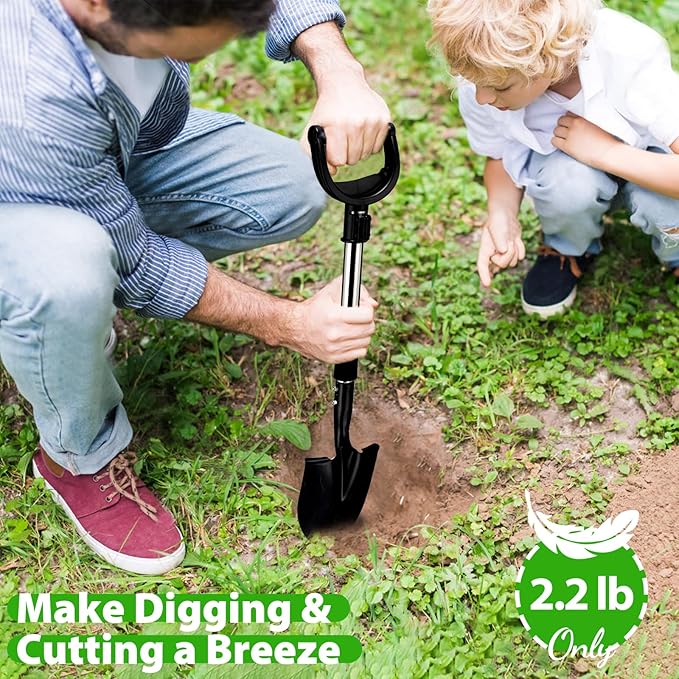 Shovel, Shovels for Digging Gardening, 31” Small Shovel for Camping, Off Road, Garden Spade Shovel with Round Point Blade, D-Handle, Comfort Grip, Metal Shovel Heavy Duty, Rust-Proof, Lightweight