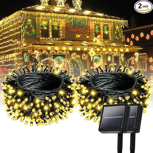 Solar Powered String Lights, 164ft 2 Pack Total 400 Led Solar String Lights Outdoor Waterproof with 8 Modes - Solar Outdoor String Light for Outside Tree Lights for Tree Patio Christmas Warm White