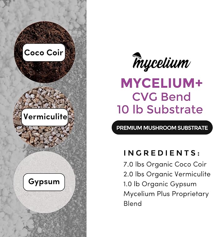 Mycelium Plus CVG Substrate with Proprietary Blend - Organic CVG with Cultivation Enhancer - Ideal for High Yield Dung-Loving Mushroom Cultivation - Sterilized 10LB Bag for Beginners & Pros