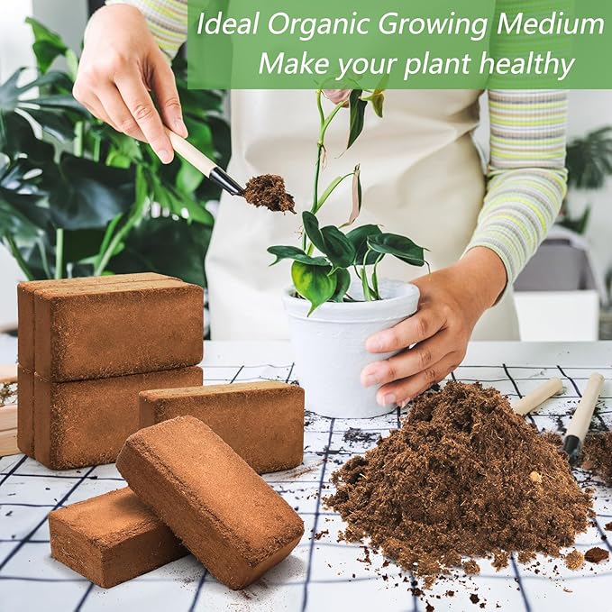 ZENFUN 12 Packs 17 lb Coco Coir Organic Brick for Plants, 100% Natural Coconut Coir Pith, Compressed Coco Bricks, Coco Fiber for Soilless Gardening, High Nutrition Coconut Soil Coco Fiber
