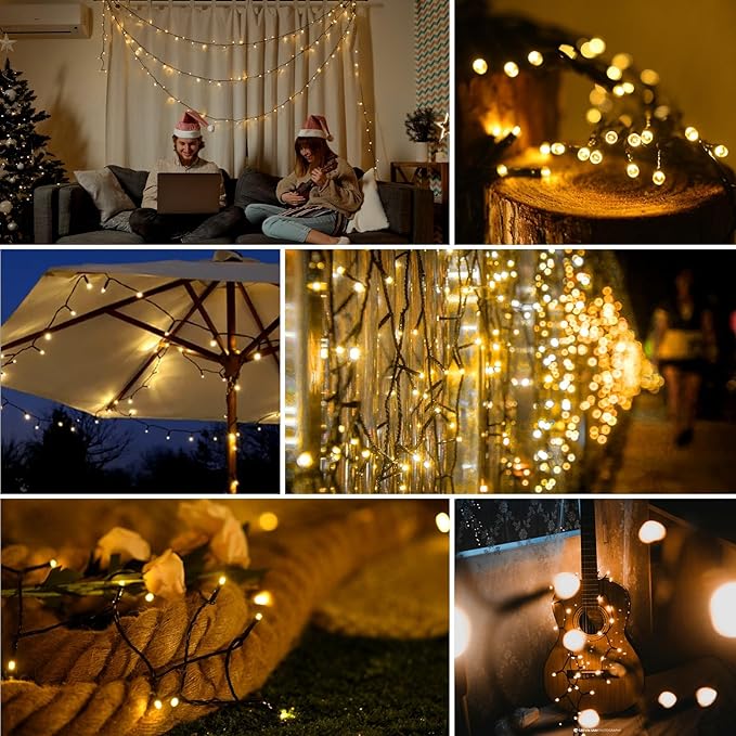 2 Pack 240 LED Solar String Lights for Outside, Total 110FT Outdoor Solar String Lights, Waterproof Solar Powered String Lights Outdoor with 8 Modes for Garden Tree Patio Wedding Party (Warm White)