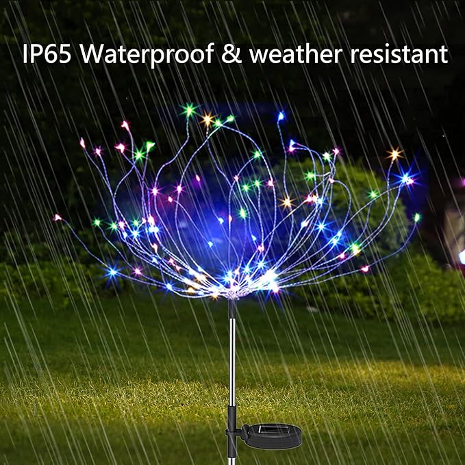 Anordsem Solar Fireworks Lights for Garden: Fairy Light Waterproof for Yard Outdoor Decorations - Sparkler Stick Powered for Patio 120 LEDs - Starburst Lamp Multi-Color Party Pathway Lawn 4 Pack