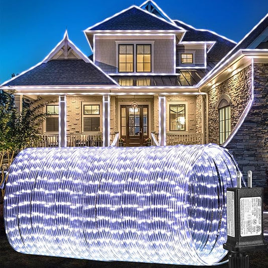 184FT 1000LED Rope Lights Outdoor, Outside LED Rope Lights Plug in String Lights Waterproof 8 Modes Clear Tube Lights for RV Camping Pool Patio Garden Christmas Tree Holiday Decoration(Cool White)