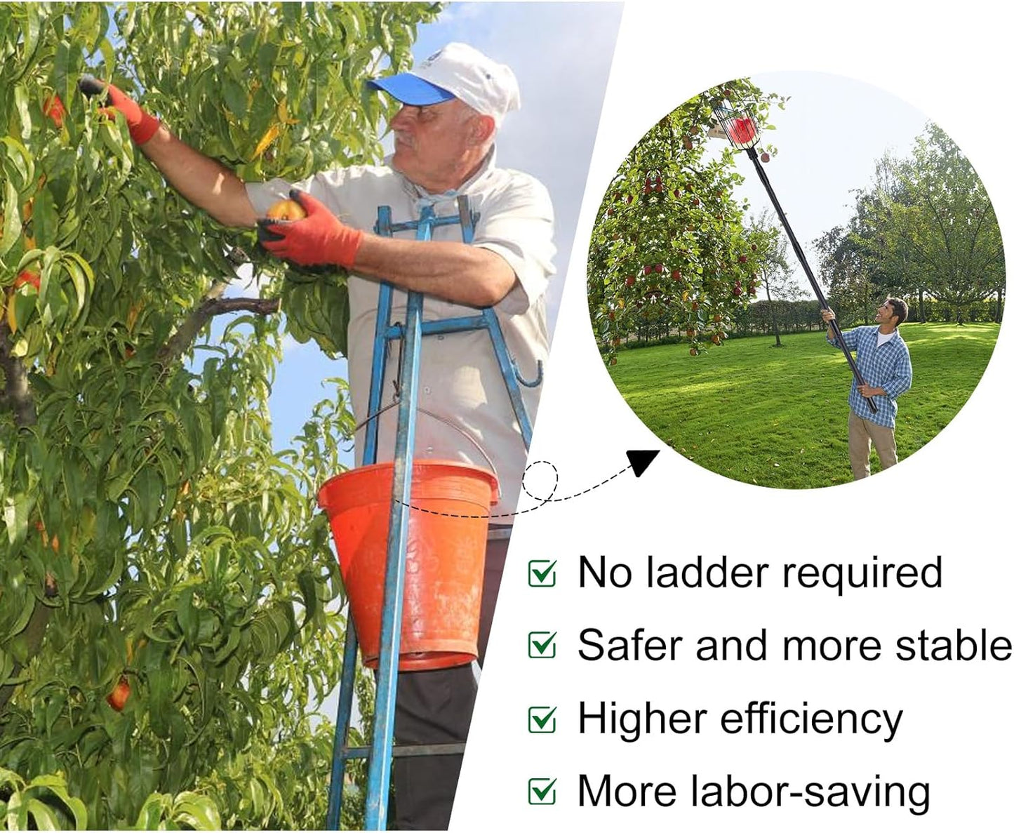 Fruit Picker Pole with Basket - 10.7FT(130Inch) Adjustable Fruit Picker with Basket, Orange Picker, Fruit Picking Pole for Orange Apple Avocados Lemon, Black