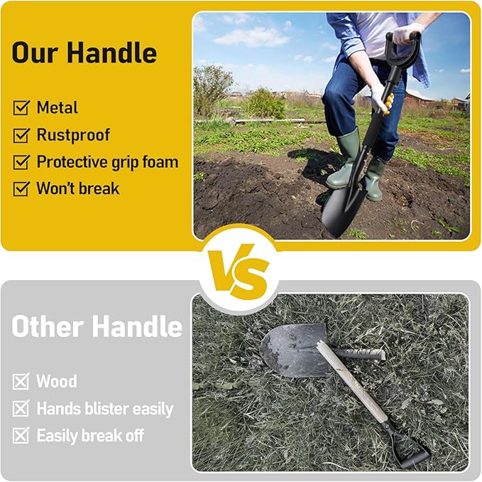 Shovel, Garden Shovel for Digging, 31 inch Small Spade Shovel with Curved D-Handle, Heavy Duty Portable Mini Shovels for Gardening, Digging, Camping, Car Shovel, Kids Sand Beach Shovel