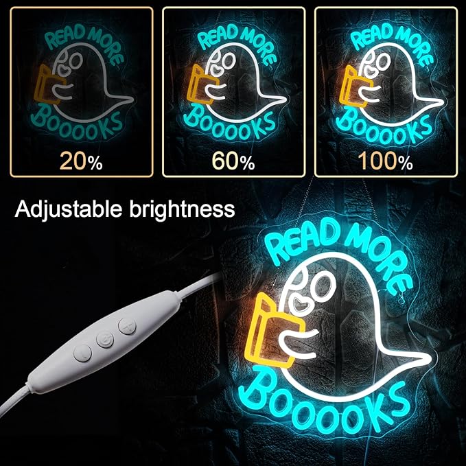 Read More Booooks Neon Sign Read More Books Neon Signs for Wall Decor Dimmable Book Neon Lights Classroom LED Light Up Boo Sign for Bedroom Bookstore Reading Room Library Study Room Decoration