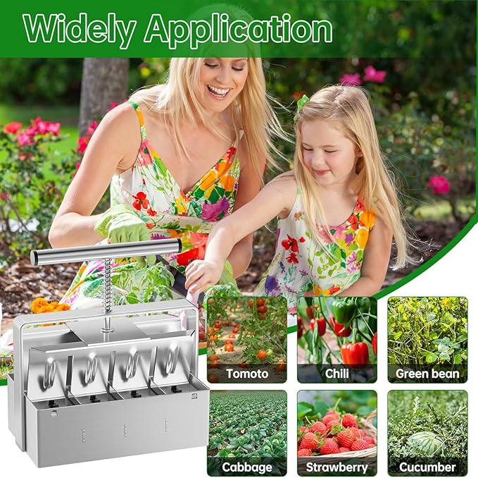 Soil Blocker, 8 Cell Soil Block Maker 2 Inch with 3 Sizes Seed Pins, 2024 Seed Handheld Block Maker with Comfortable Handle, Garden Blocking Tools for Seedings, Cuttings, Greenhouses