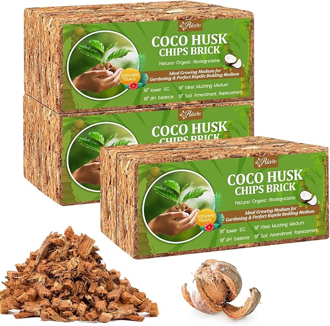 Riare 6 Pack Coco Chips Substrate for Plants- 6.6lb 100% Organic Coconut Husk Brick with Low EC and pH Balanced, High Expansion Coconut Substrate Coco Husk Mulch for Garden Flowers, Herbs, Planting