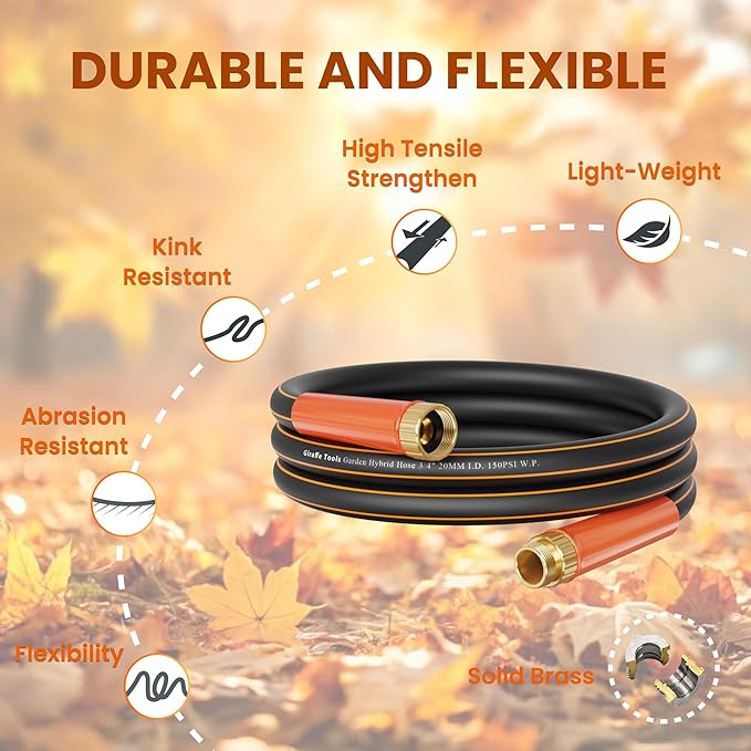 Giraffe Tools Garden Hose 25ft x 3/4", Heavy Duty Water Hose, Flexible, Hybrid Lightweight Hose with Swivel Handle, Male to Female Fittings, Burst 600 PSI
