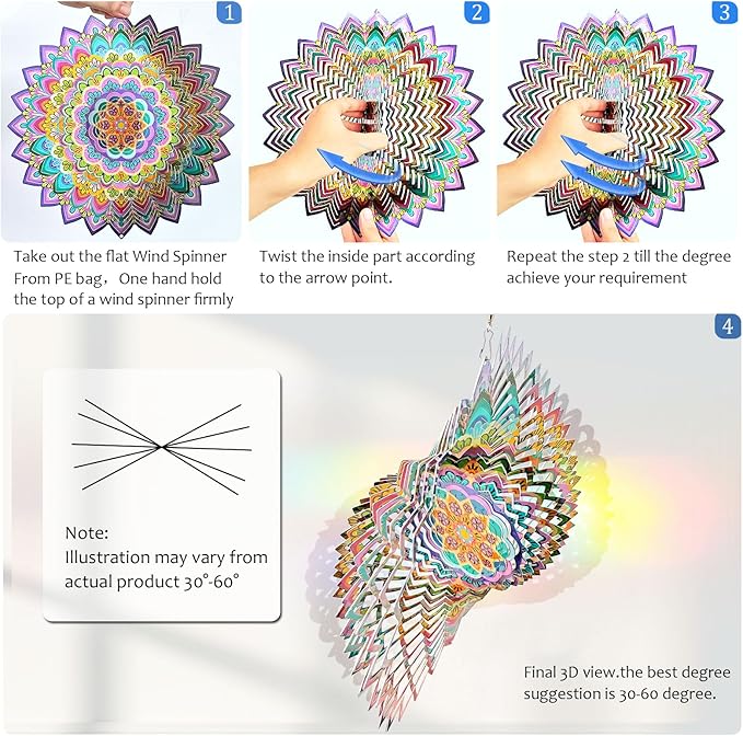 Wind Spinners Outdoor Mandala Lucky Clover,Wind Spinner Lucky Gifts for Women/Mother/Father/Men,Stainless Steel Kinetic 3D Wind Spinner Outdoor&Indoor Decoration Yard Art Garden Decor