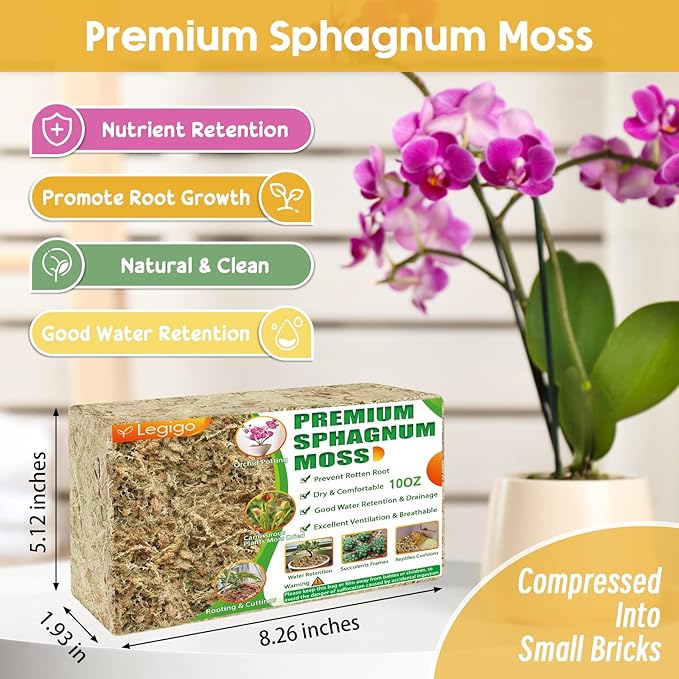 Legigo 10.5OZ Premium Sphagnum Moss for Plants 12QT Natural Long Fiber Moss Dried, Plant Moss for Orchid Repotting, Potted Plants, Succulents, Reptiles