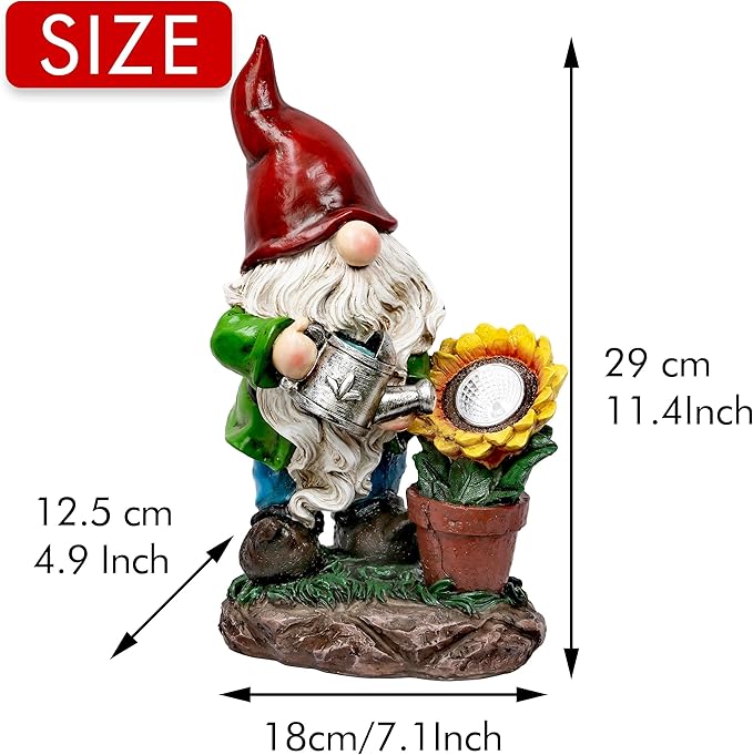 TERESA'S COLLECTIONS Sunflower Garden Gnomes Decorations for Yard with Solar Lights, Cute Resin Garden Sculptures & Statues for Outdoor Patio Lawn Ornaments,Ideal Gifts for Mom Women and Man, 11.4"