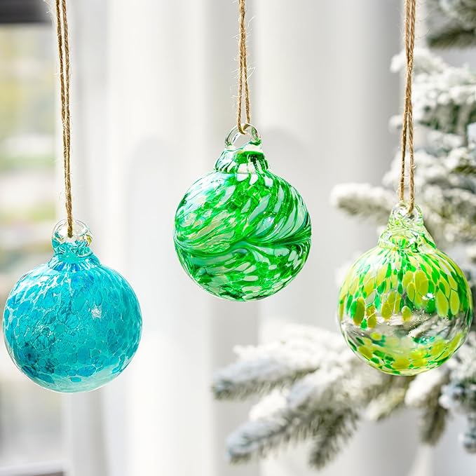 3pcs Hand Blown Glass Gazing Balls Blown Glass Christmas Ornament Balls Hanging Friendship Balls for Home Window Outdoor Garden Patio Decor