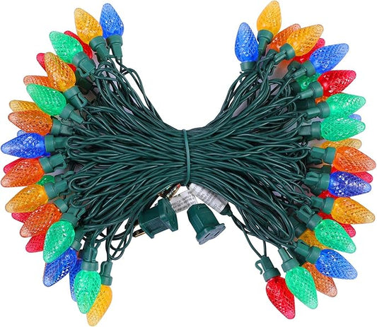 DEWENWILS C7 Christmas String Lights Outdoor, 33.3ft 50 LED Multi Color Bulb Lights, Outdoor Decorations for Christmas Tree, Patio, Garden, Yard, Porch, Green Wire, Multicolor, UL Listed