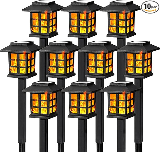 GIGALUMI Solar Lights for Outside,10 Pack Flickering Flame LED Solar Outdoor Lights, Waterproof Solar Garden Lights Maintain 10 Hours of Lighting for Christmas, Garden, Landscape, Path, Yard, Patio