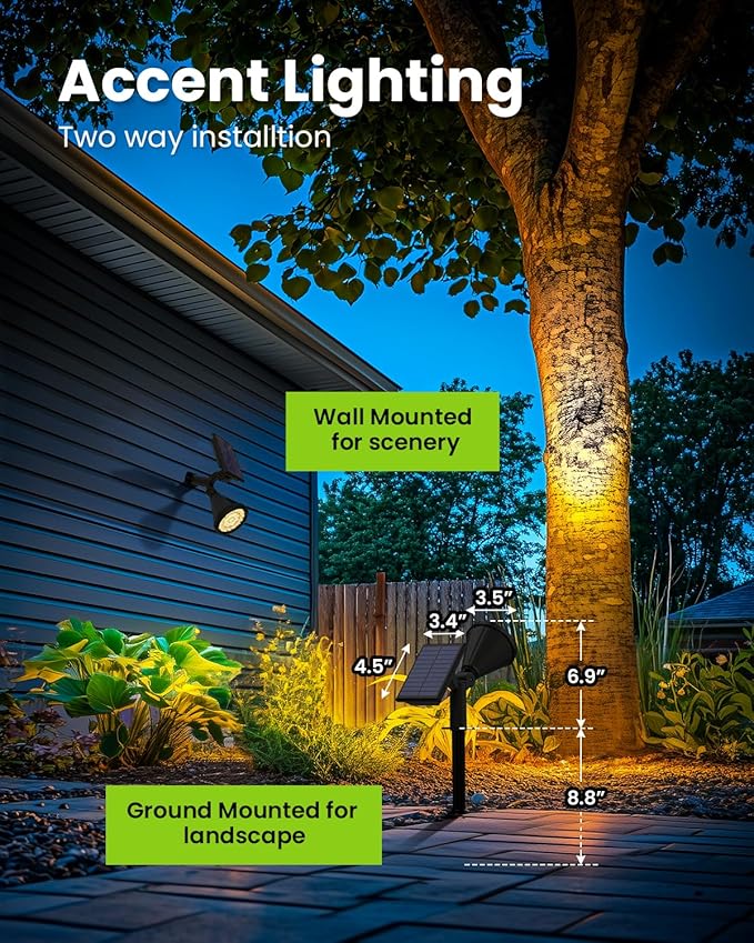 Solar Spot Lights Outdoor Waterproof, Flag Pole Light Solar Powered Halloween Lights, Landscape Lighting Spotlights for Tree, House, Yard, Garden, Christmas Decorations-4 Pack Warm White