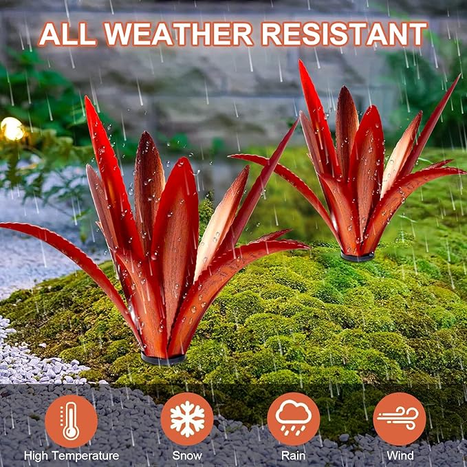 Enlarge Thickened Wind Resistant Metal Agave Garden Art Metal Plant Country Garden Sculpture Statue Outdoor Decoration Agave Metal Plant Courtyard Garden Lawn Ornament Gift (1, 12 Leaves red)