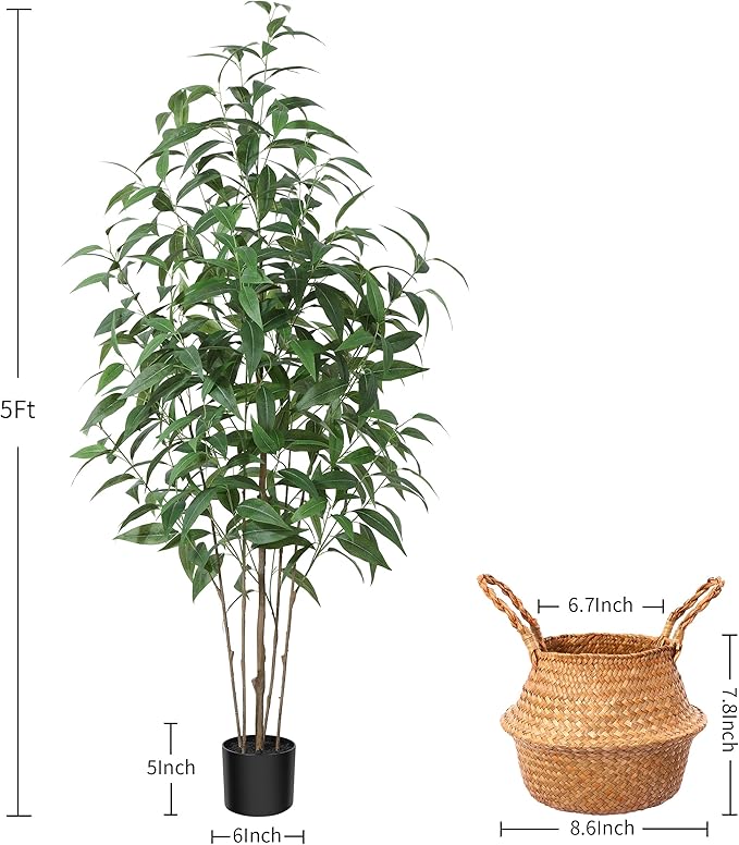 Artificial Eucalyptus Tree,5Ft Tree Fake Plant in Pot for Home and Office Decor,Potted Faux Plants Tall Artificial Trees for Indoor, Outdoor