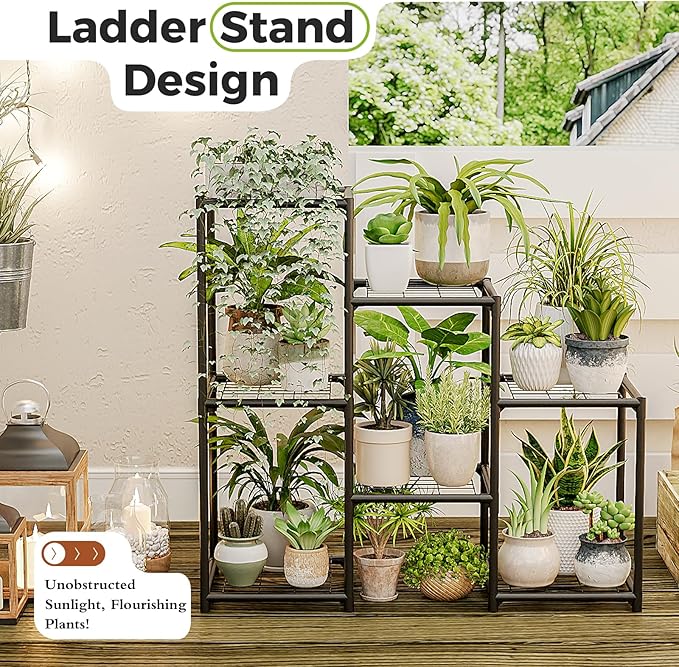Bamworld Plant Stand Outdoor Metal Plant Shelf for Multiple Plants 3 Tiers Ladder Plant Holder Waterproof for Garden Living Room Patio Morden Home Decor Gardening Gifts