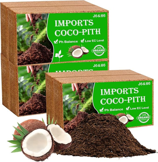 J6&H6 6 Pack Natural Organic Coco Coir Bricks for Plants,Coconut Soil with Low EC Value and PH,Easy to Expand Coconut Coir Bricks Potting Soil,Suitable for Garden Planting Flowers and Vegetables