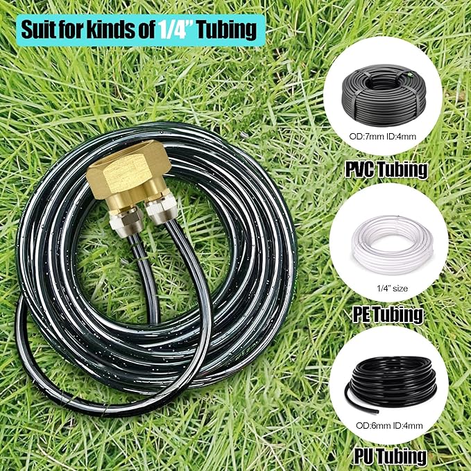 2 Pcs Drip Irrigation Hose Connector, 3/4" to Dual 1/4" Hose Adapter, Convert 3/4" Female Hose Thread Bib to 1/4" Tubing, US Standard Faucet Adapter, Hard Brass Made