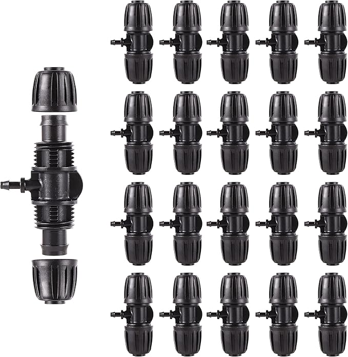 Barbed Tee ，Barb Stone 1/2 inch to 1/4 inch Irrigation Tube Anti-Drop Premium Quality Fitting (1/2" ID x 0.60’‘-0.63" OD) -20 PCS Tee