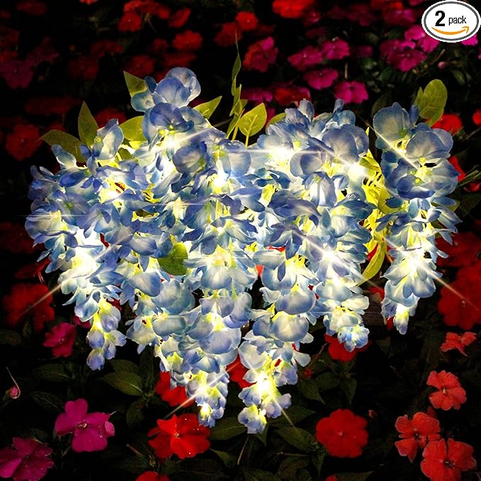 2Pack Solar Waterproof Wisteria Flowers Garden Lights Upgraded Solar Panel 2 Glowing Lighting Modes for Outdoor Yard Walkway Lawn Decor Birthday Gift