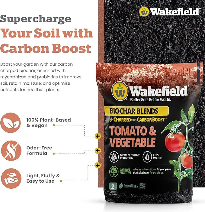 Wakefield - Premium Biochar Blend - Organic Potting Soil with Humic Acid for Vegetables - Enhanced Organic Soil Mix with CarbonBoost for Vegetables,Tomatoes and Gardens - 2quarts