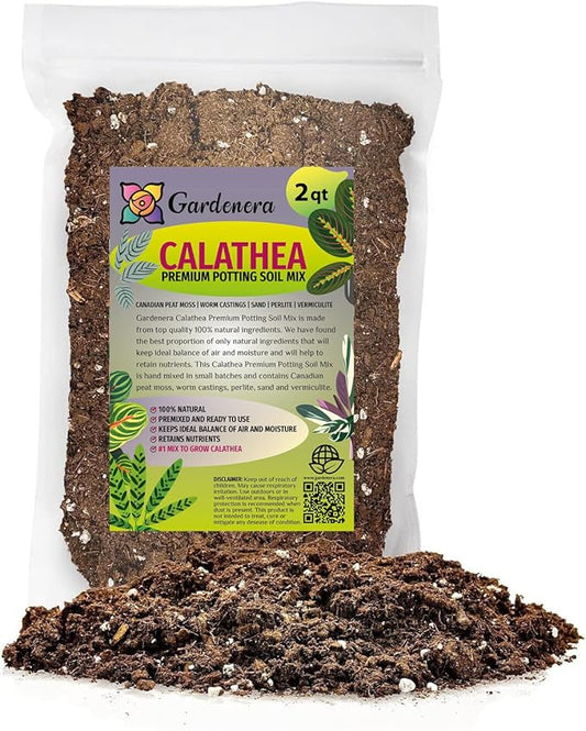 Premium Calathea Plant Potting Soil by Gardenera - Infuse Your Space with Captivating Leaves and Lively Vitality - 2 Quart