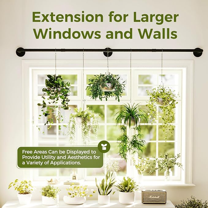 Bamworld Plant Hanger Indoor 70in Hanging Planters Rod Hanging Plant Holder for Window Plant Shelves Metal Rod，Pots Not Included