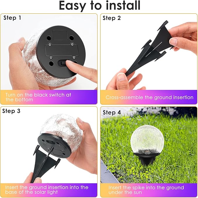 Solar Garden Lights, 4 Pack 120 LED Multicolor Cracked Glass Solar Outdoor Lights Decorative, Upgraded Waterproof Ball Lights for Yard Pathway Patio Lawn Christmas Outside Decor, TYN2023-5