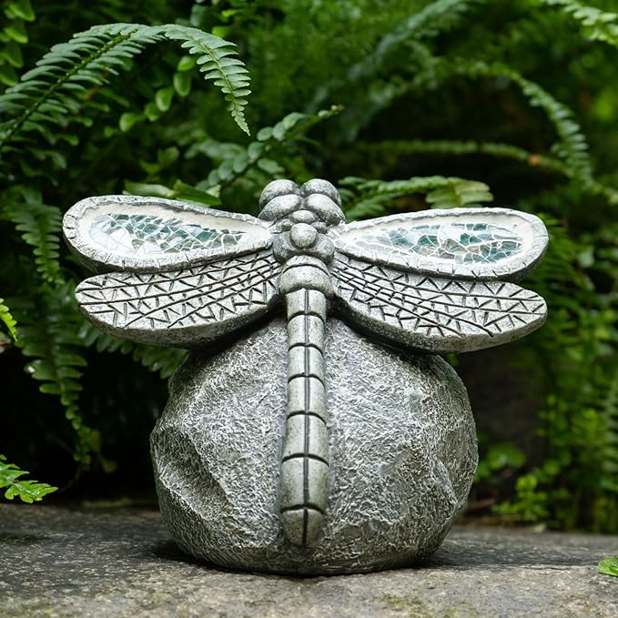 Garden Statue Dragonfly,Solar Dragonfly Decor for Outdoor,Resin Dragonflies Figurine with Solar Light for Patio,Balcony,Yard,Lawn Ornament,Perfect Garden Gift