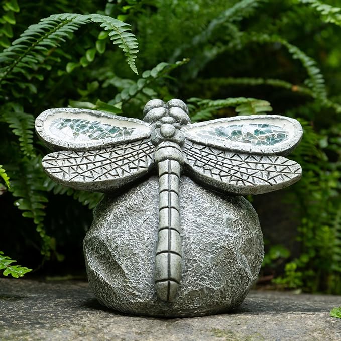 Garden Statue Dragonfly,Solar Dragonfly Decor for Outdoor,Resin Dragonflies Figurine with Solar Light for Patio,Balcony,Yard,Lawn Ornament,Perfect Garden Gift