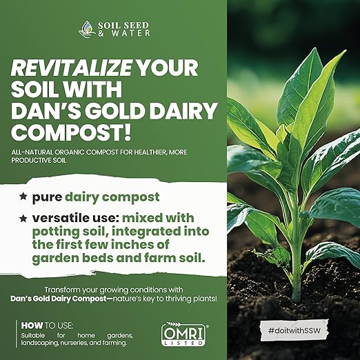 Soil Seed & Water Dan's Gold Organic Dairy Manure Humus Compost Fertilizer - Odor Free for Indoor and Outdoor Use - OMRI Listed