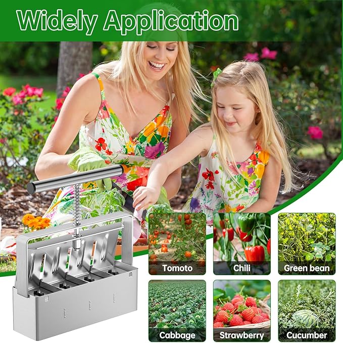 Soil Blocker, 4 Cell Soil Block Maker 2 Inch with 3 Sizes Seed Pins, Seed Handheld Block Maker with Comfortable Handle, Garden Blocking Tools for Seedings, Cuttings, Greenhouses