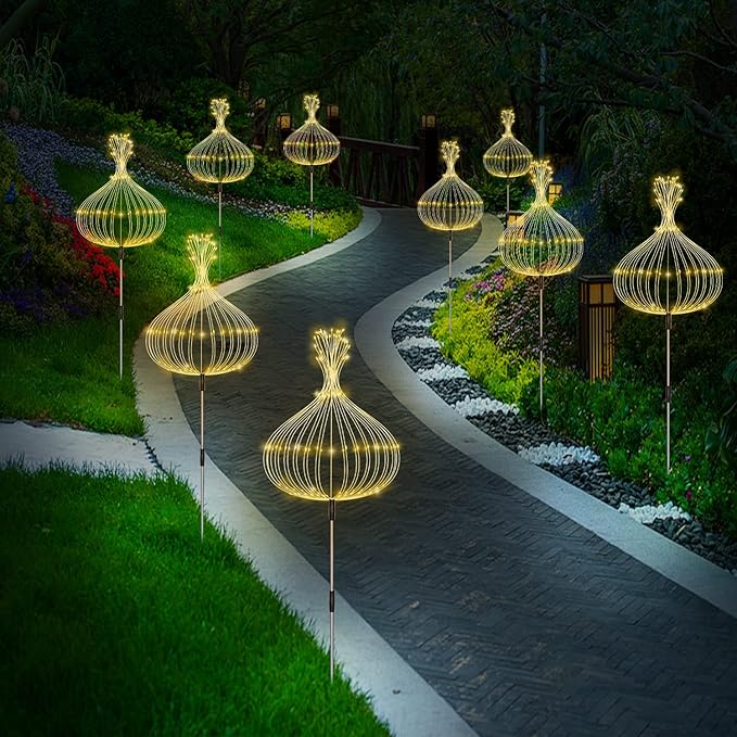 Maleyt Solar Garden Lights 8 Pack, Solar Powered Outdoor Decorative Lamps, 120 LED Solar Firework Lights with Remote Control, 8 Modes Waterproof DIY Landscape Lighting for Backyard Garden Decoration