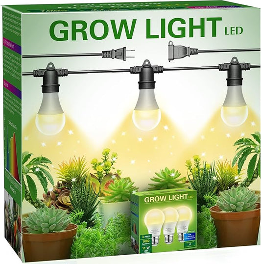 Briignite Hanging Grow Light, 3 Grow Light Bulbs with 8.86ft Power Cord, Replaceable Bulbs E26 Base, Linkable Hanging Plant Light, LED Full Spectrum Grow Lights for Indoor Plants 300W Equivalent