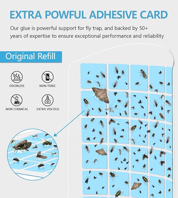 Flying Insect Trap for Indoors, Bug Killer Light Trap for Fruit Flies, Gnats, Moths, and Houseflies, 2 Devices + 8 Refills, Best Fly Traps for Home, Kitchen, Bedroom, Plant Area, Garages