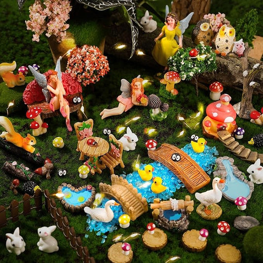 109 Pcs Fairy Garden Accessories Fairy Garden Kit Miniature Fairy Figurines Accessories Fairy Animals Decor Outdoor for DIY Garden Dollhouse