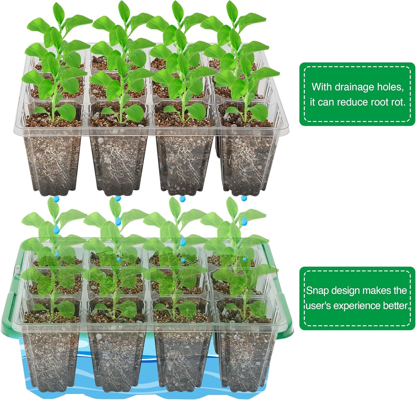 Bonviee 10 Packs Seed Starter Tray with Elevated Lid, 120 Cells Thicken Seed Starting Trays Kit with Adjustable Humidity Vent, Clear Cell Tray and Heightened Lids for Greenhouse & Gardens, Green
