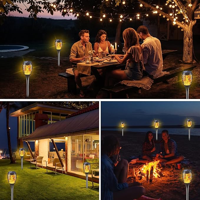 8 Pack Led Solar Torch Light with Flickering Flame Outdoor Waterproof Solar Flame Torch Garden Lights for Outside Yard Pathway Decoration