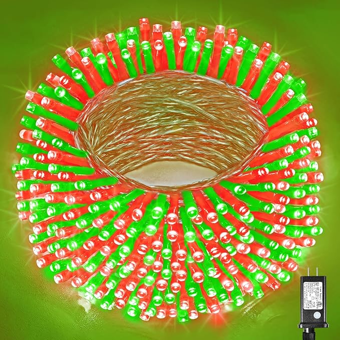 300 LED Christmas Lights Outdoor - 99ft Extra Long Christmas String Lights 8 Modes Plug in Waterproof Fairy Lights with Timer Memory for Indoor Outside Bedroom Home Party Decoration, Red&Green