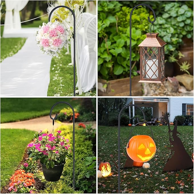 FEED GARDEN Adjustable 48 Inch Small Shepherd Hooks for Outdoor, Garden Hooks for Lanterns, Shepard Hooks for Hanging Plants, Bird Feeders, Solar Lights, Mason Jars, Weddings Decor,2 Pack