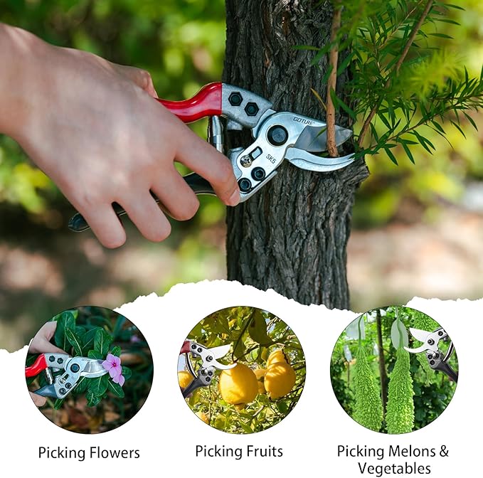 Goture Garden Shears 2Pcs, Pruning Shears for Gardening, SK5 Garden Shears Pruning, Black and Red Garden Scissors Tools